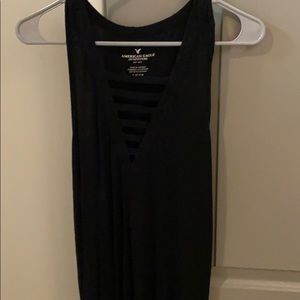 Sleeveless open v-neck AEO tee